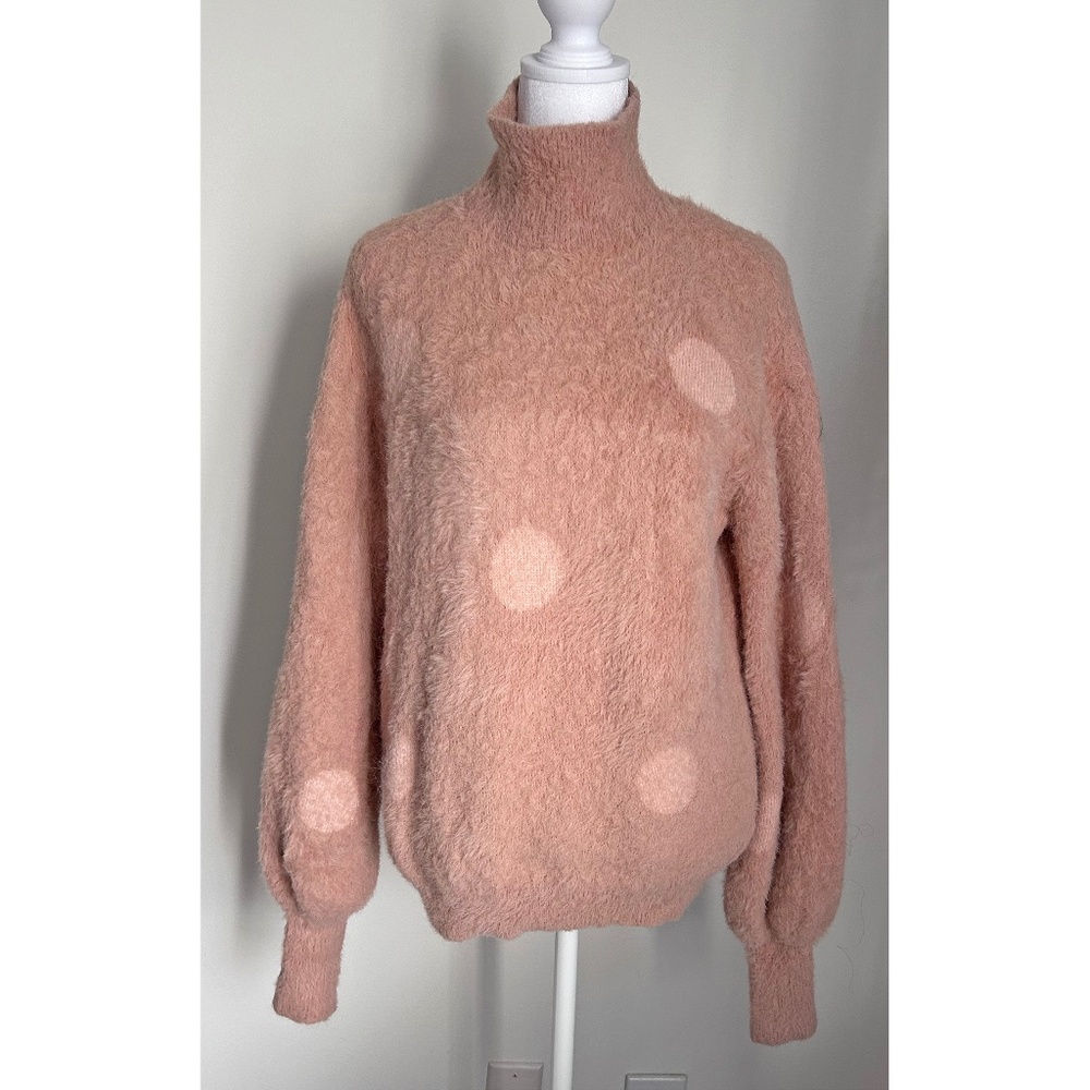 Elie by Elie Tahari Soft Fuzzy Mock Neck Polka Dot Sweater